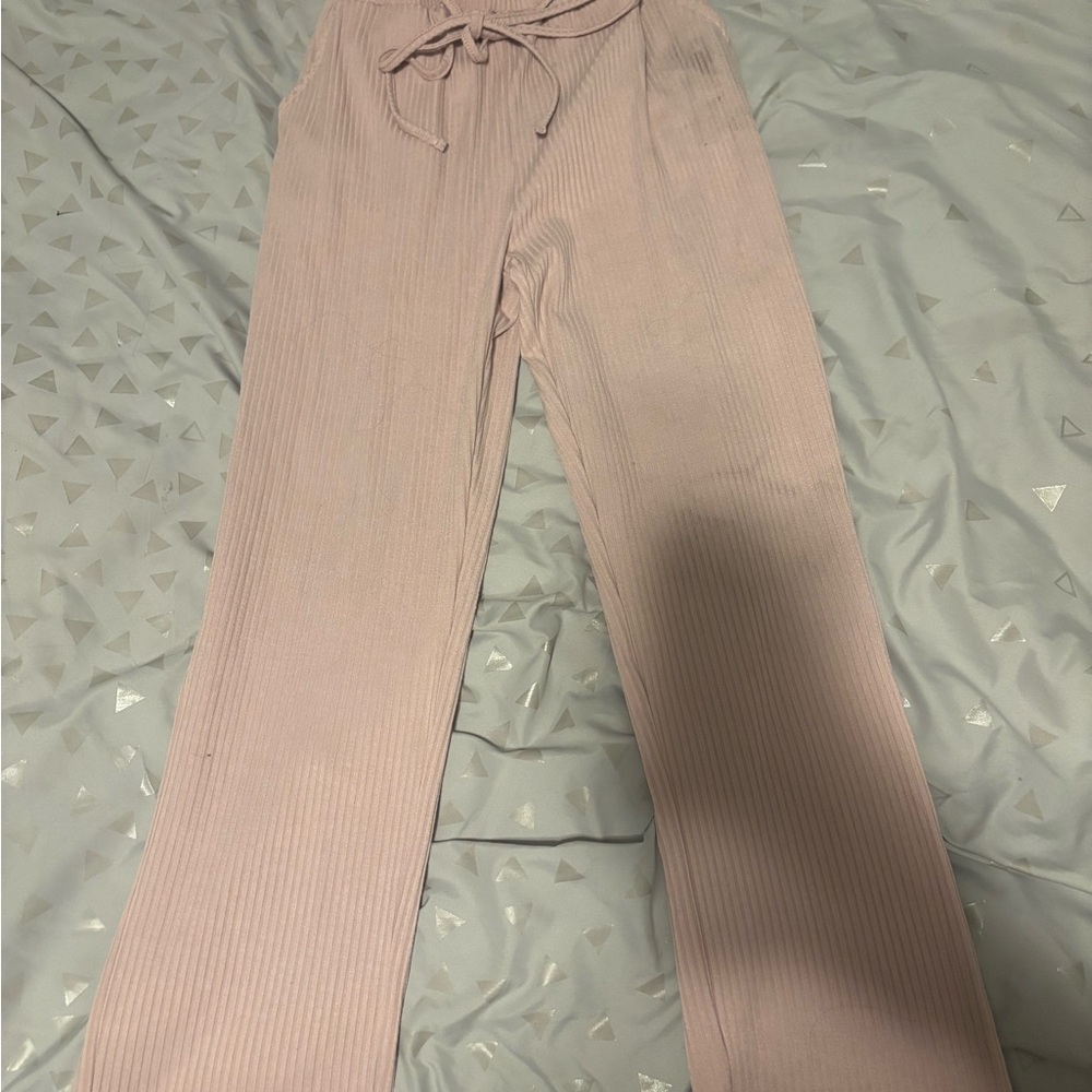 Women's Pink Ribbed Pajama Pants